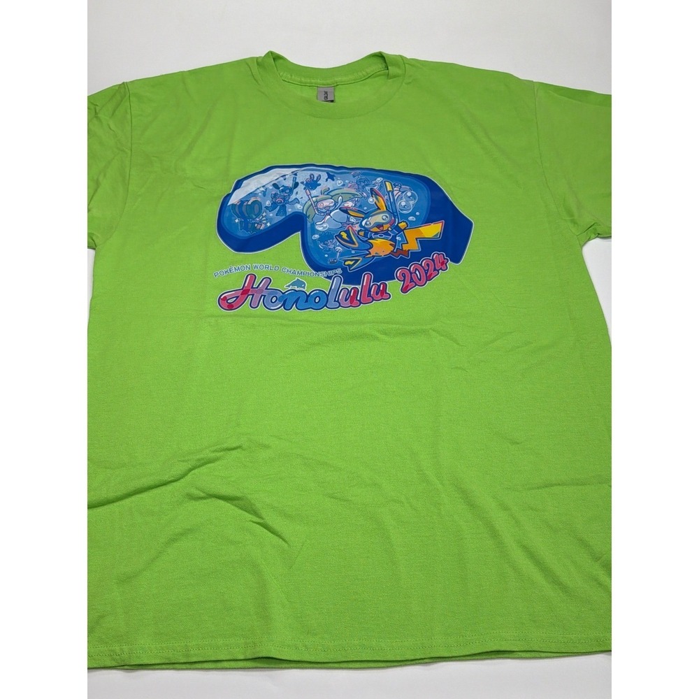 Pokemon World Championships Honolulu 2024 Pikachu Lime Green T-Shirt‎ Mens Large